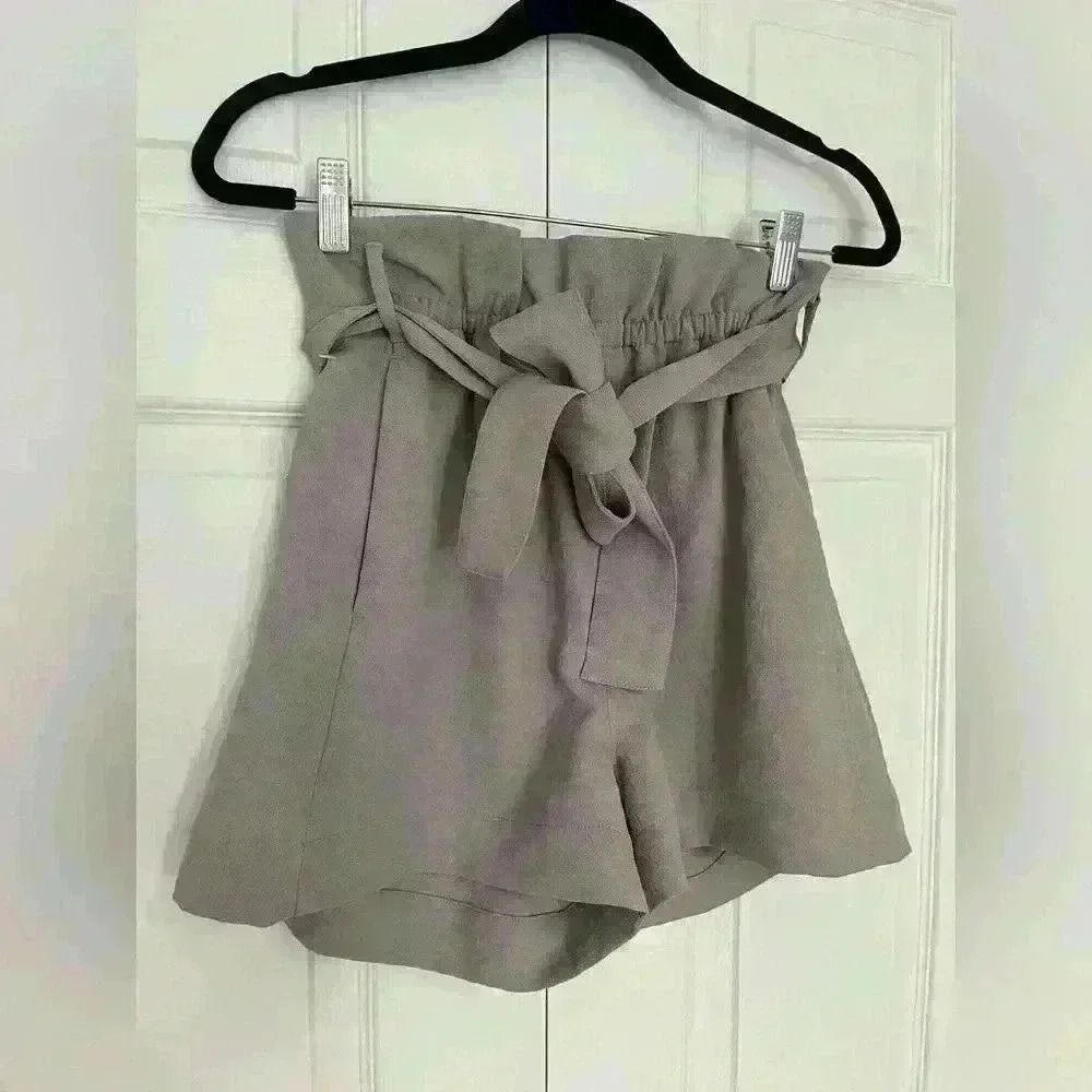 NWOT ARITZIA WILFRED PAPER BAG HIGH WAIST SHORT SIZE 4 GREY  TAUPE - Picture 5 of 8